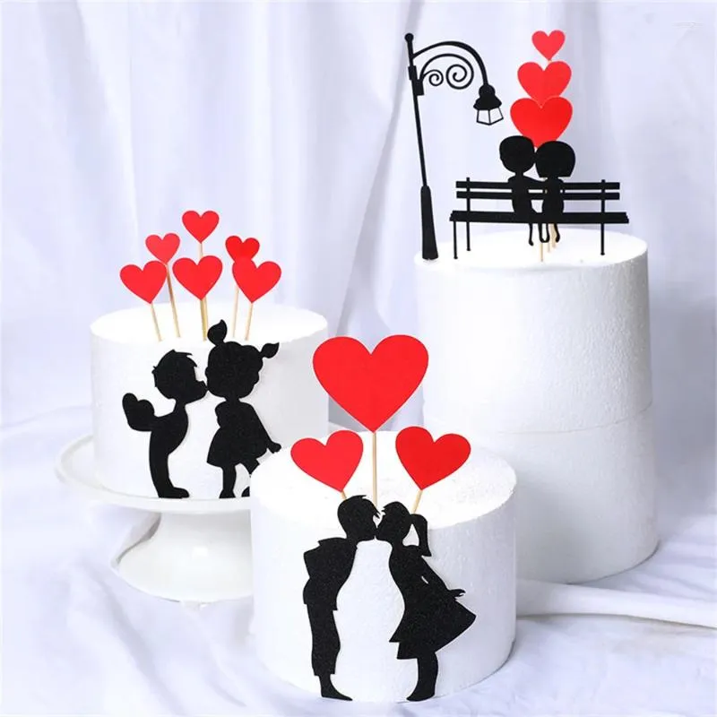 パーティー用品ウェディングカップケーキトッパーセットラブハートスイートラバーズアニバーサリーバレンタインデーデコレーションのためのケーキ