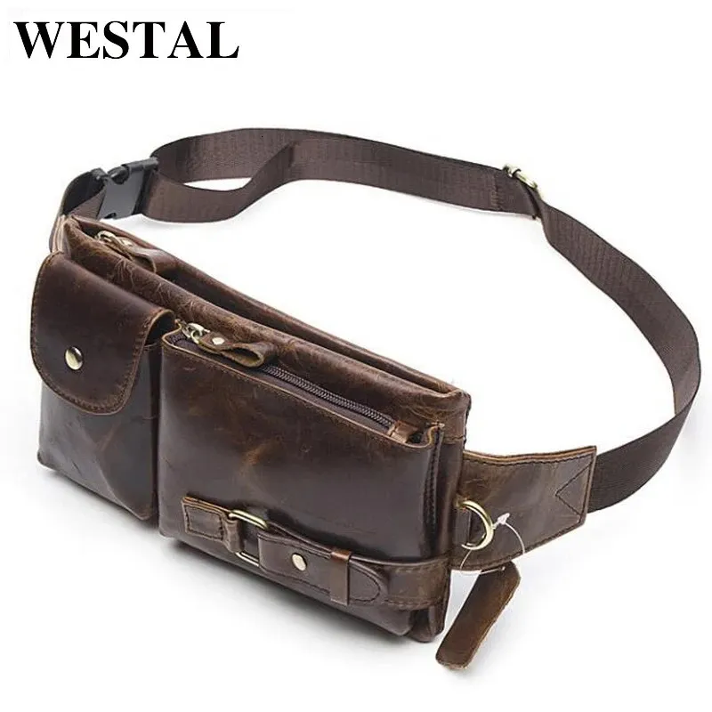 WESTAL Echtes Leder Taille Packs Männer Taille Taschen Fanny-Pack Gürtel Tasche Telefon Taschen Reise Taille Pack Männlichen Kleine Taille Tasche leder 240110