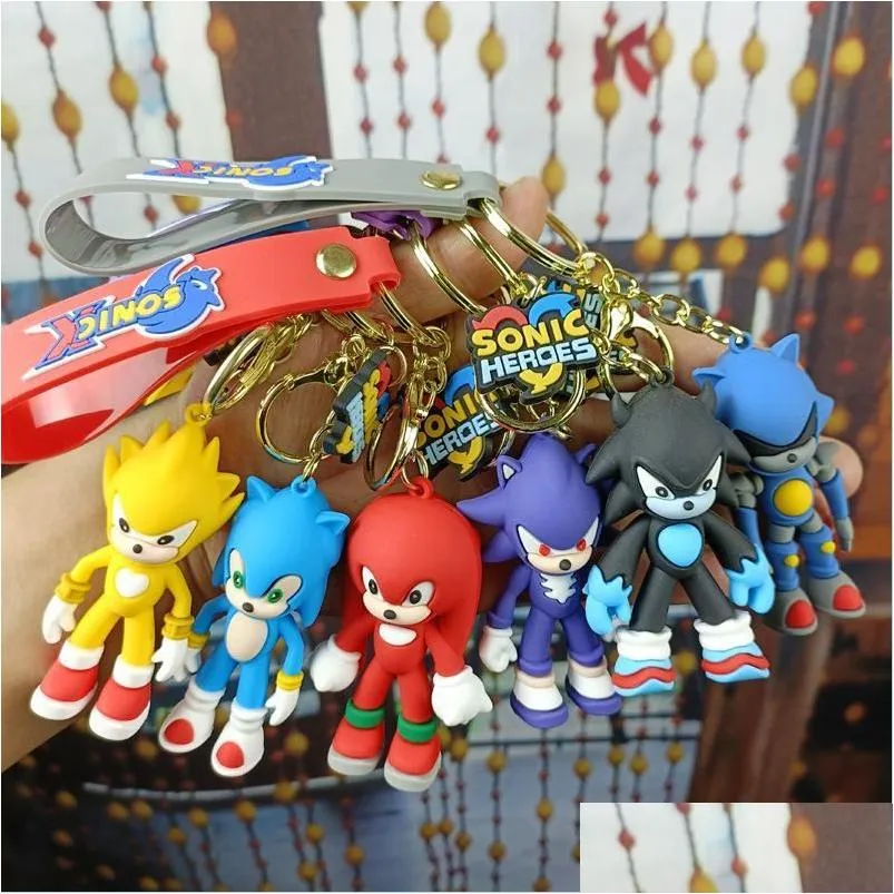 Decompression Toy Cute Cartoon Sonic Doll Pendant Keychain Holder Key Chain Car Keyring Mobile Phone Bag Hanging Jewelry Accesso Dro Dhhel