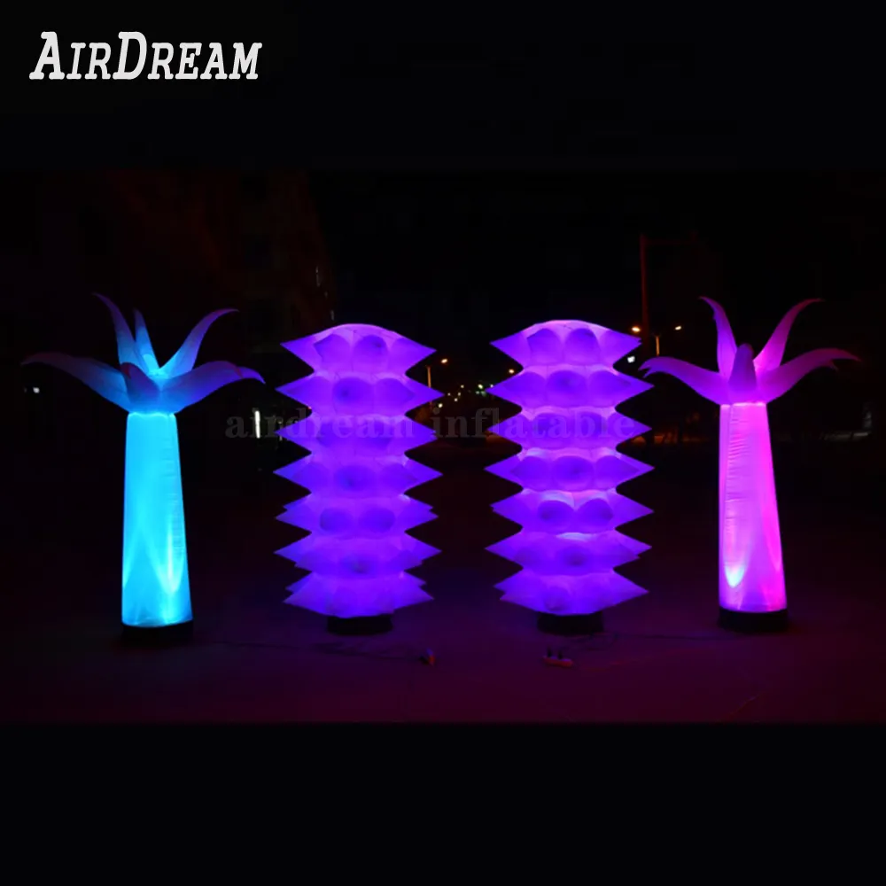 vendita all'ingrosso tubo di colonna di fiori illuminato a forma di palma gonfiabile a LED gigante colorato di alta qualità per la decorazione di eventi di feste di nozze
