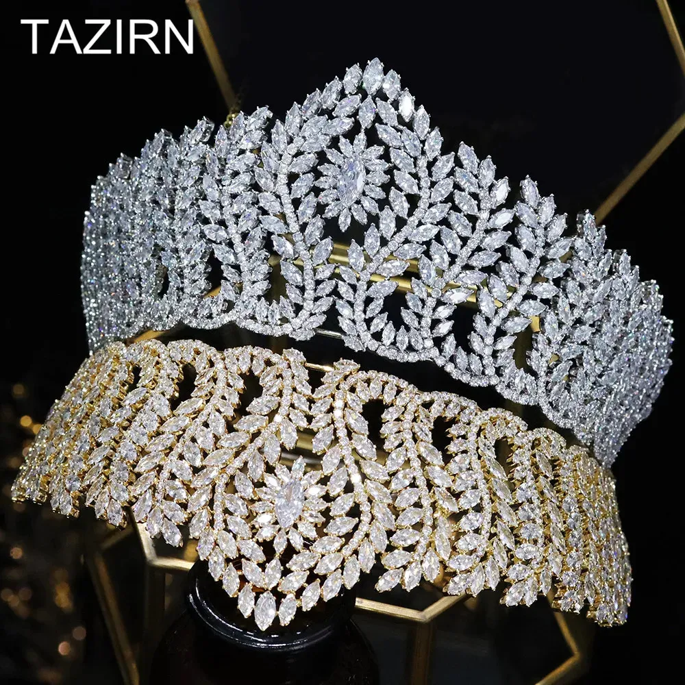 Große Tiaras Zirkon Kronen Braut Hochzeit Kopfbedeckungen Frauen Haarschmuck Braut Diadem für Festzug Party CZ Königin Kopfschmuck 240110