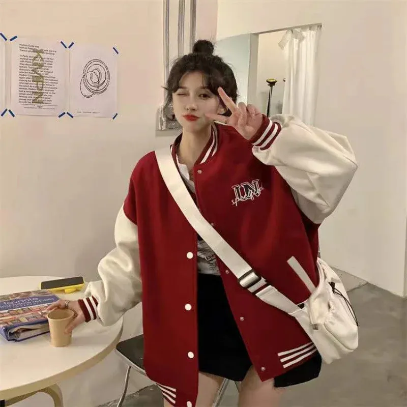 Deeptown Harajuku Y2k Oversized Bomber Jassen Vrouwen Brief Print Borduren Varsity Baseball Jas Vintage Koreaanse Streetwear 240111