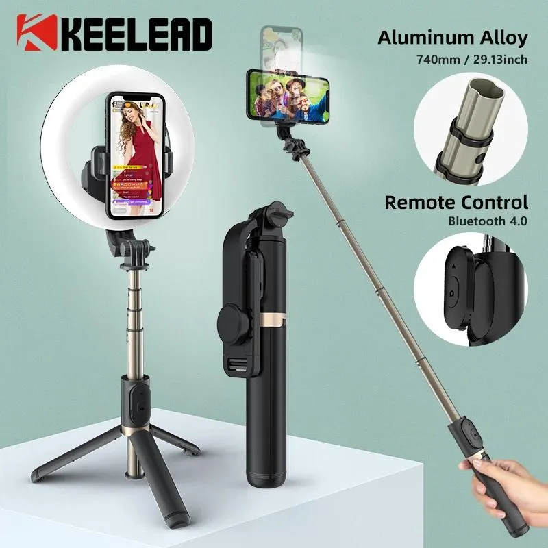 Monopodes Selfie Stick Monopod Trépied avec télécommande sans fil Bluetooth Ring Fill Light pour mobile Huawei Xiaomi IPhone Téléphone portable Smartphone