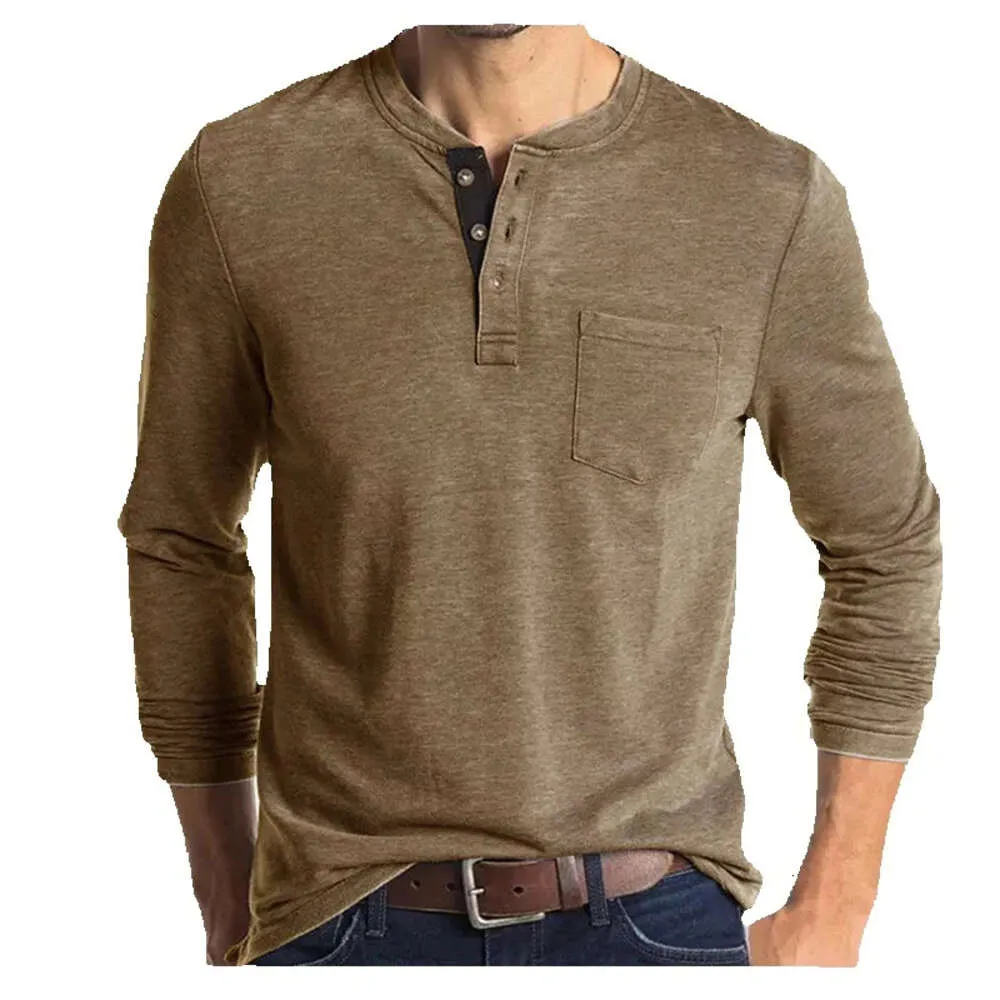 Camiseta de manga larga con cuello redondo para hombres europeos y americanos de Amazon Camisa inferior para hombres para comercio exterior Camiseta para hombres Top con cuello Henry