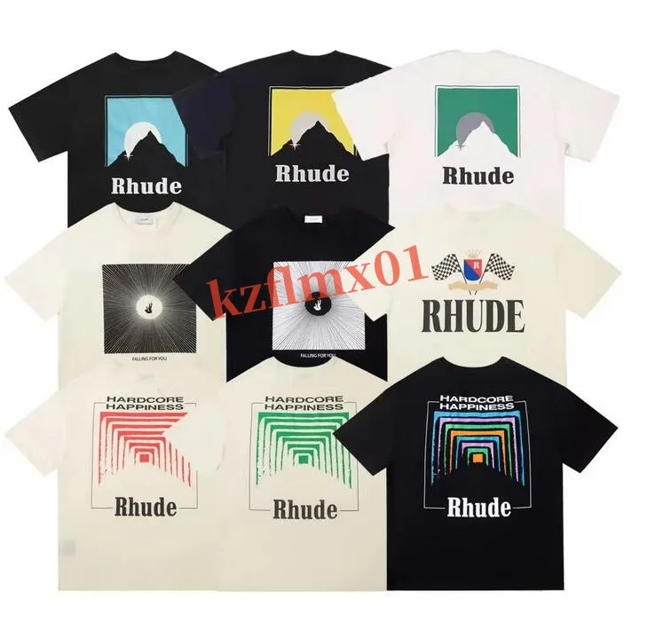 2024 Летняя футболка Rhude Мужская дизайнерская футболка Rhude Повседневные рубашки Мужские женские футболки с короткими рукавами Лидер продаж Роскошная мужская одежда в стиле хип-хоп РАЗМЕР США S-XL