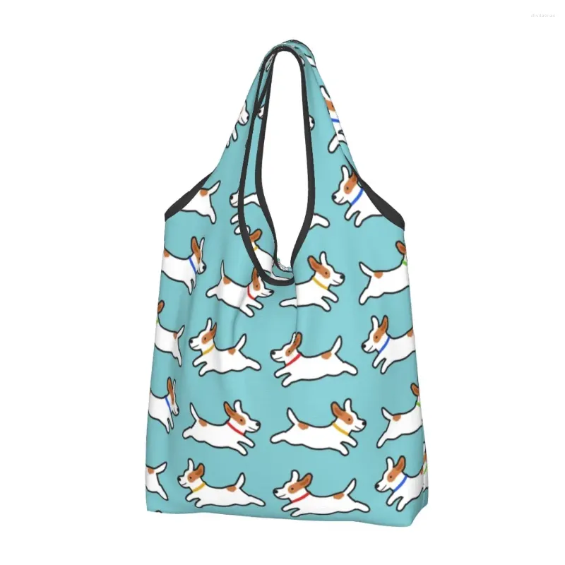 Сумки для покупок Kawaii Cute Jack Russell Terrier Running Dog Tote Портативная сумка для покупок на плечо для продуктов