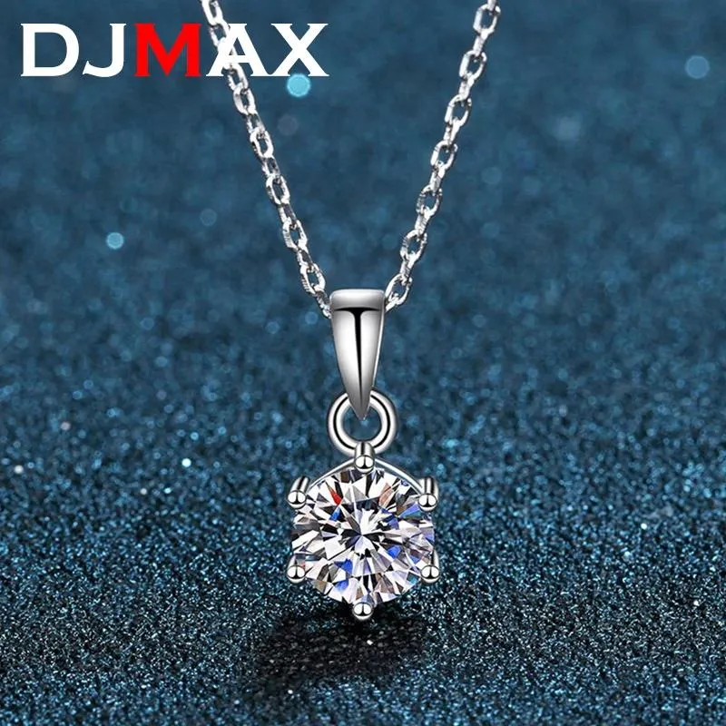 Earrings DJMAX D Color 1 2 3 Carat Moissanite Necklace For Women Six Prong Simulated Diamond Pendant 925 Sterling Silver Wedding Jewelry