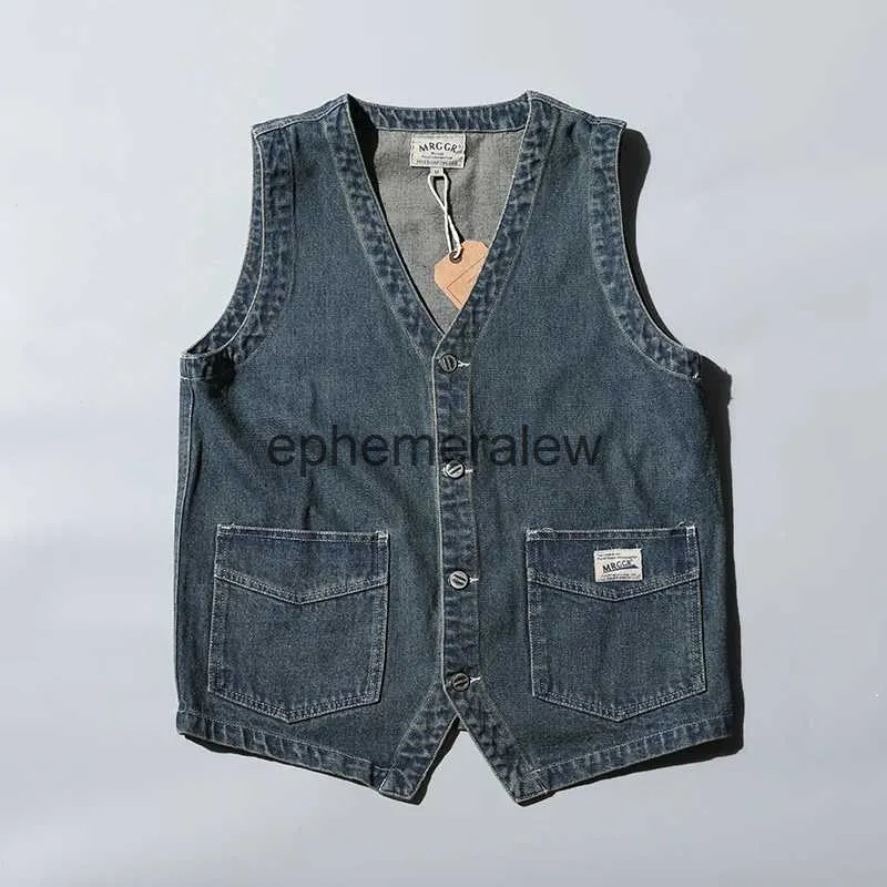 Coletes masculinos retro denim v homens sem mangas carga harajuku estilo ferramentas jean jaet cowboy moda wasitcoat masculino cloing 80084ephemeralew