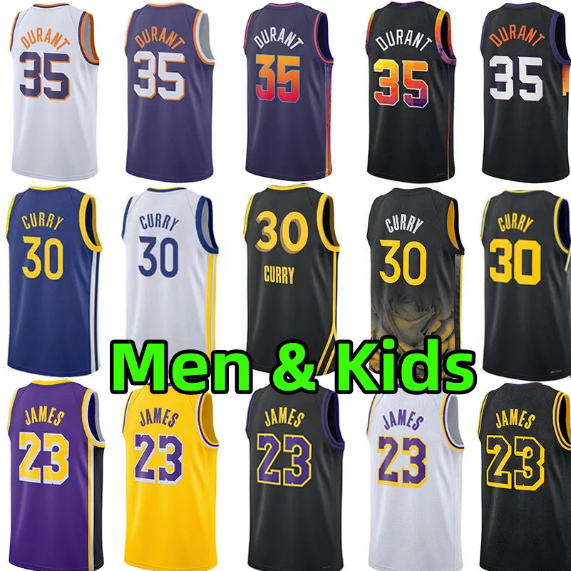 Stephen 30 카레 농구 유니폼 남성 청소년 어린이 저지 35 Kevin Durant 23 James City Wear 75th Edition Vest Adult Children