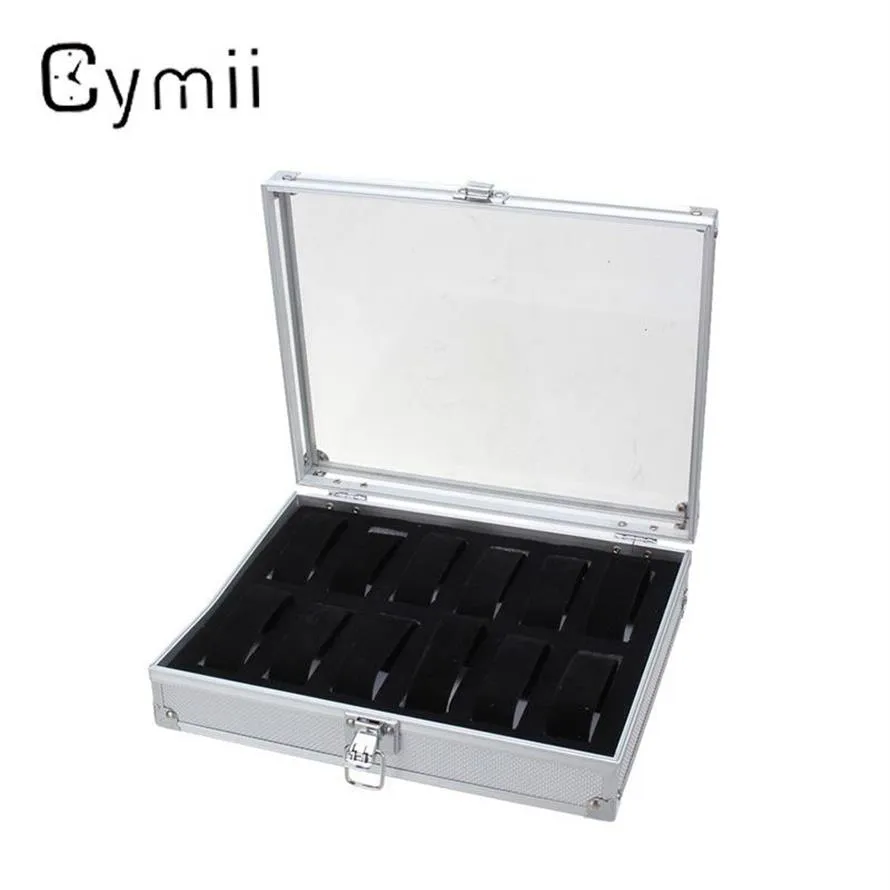 Whole-12 Grid Aluminium Watch Storage Case Bracelet Organiser Professional Wrist Watches Display Box Jewelry Storage Holder Ca195L