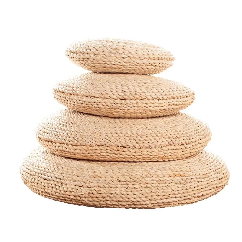 Mats Woven Rattan Straw Thin Round Tatami Pouf Floor Pillow Sitting Cushion Yoga Meditation Mat for Seat Pad Carpet Home Deco