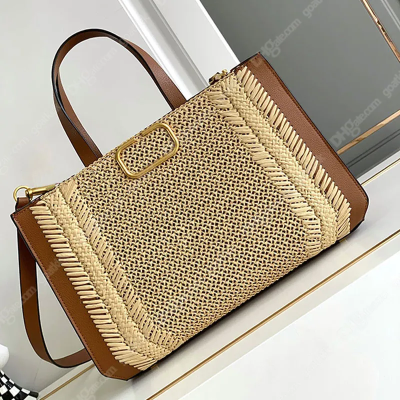 10A Designer Bag Woven Tote Bag Fashion Women Crossbody Bag Hand Letter Gold Hardware Buckle Detachable Leather BLACK BROWN Shoulder Strap Woven 2 size Handbag