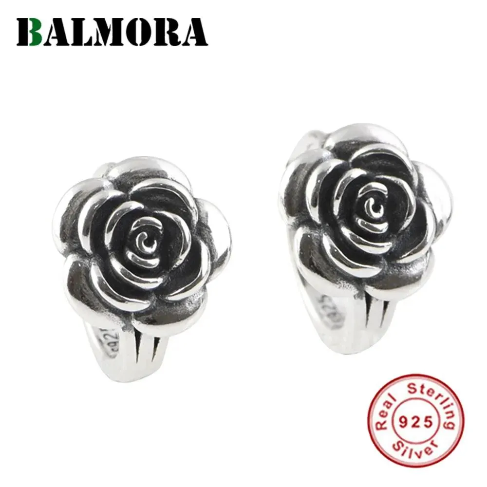 Boucles d'oreilles BALMORA S925 en argent Sterling mignon Rose fleur boucle d'oreille pour femmes fille rétro élégant tempérament rond boucles d'oreilles quotidien bijoux cadeau