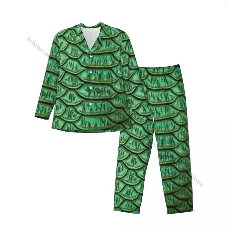 Pijamas masculinos pijamas terno lapela manga longa textura de pele de cobra roupas masculinas para casa