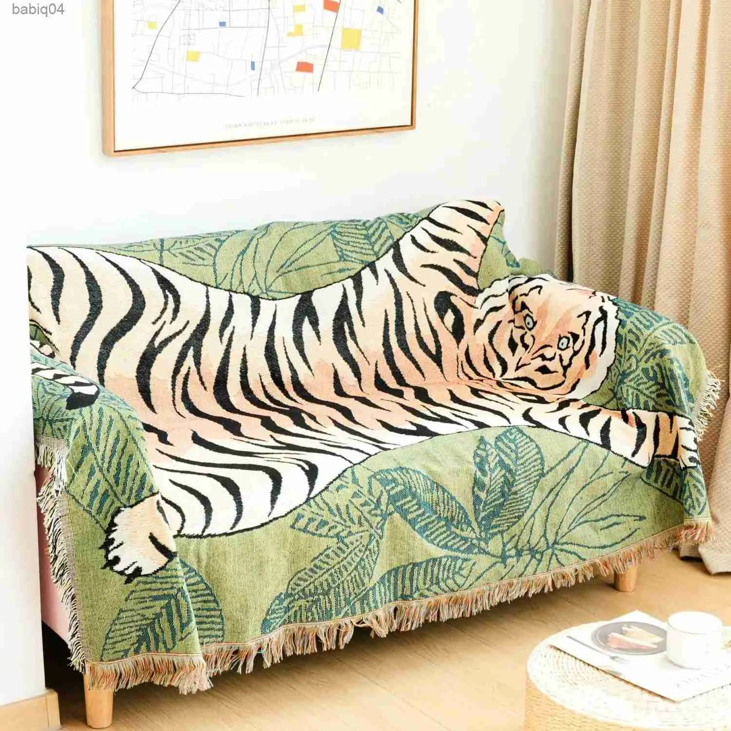 Coperte Textile City Ins Cartoon Leaf Tiger Coperta da tiro Nordic Home Decorare Copridivano Nappa lavorata a maglia Arazzo Tappetino da picnic da campeggio