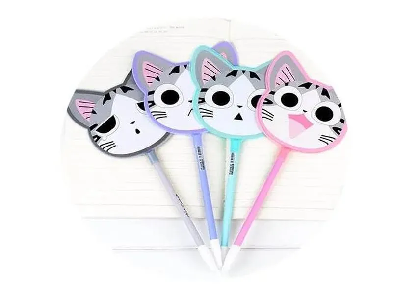 groothandel Leuke Cartoon Kat Sprout Creatieve Fan Balpennen Groothandel Plastic Veelkleurig Korea Briefpapier G884 LL