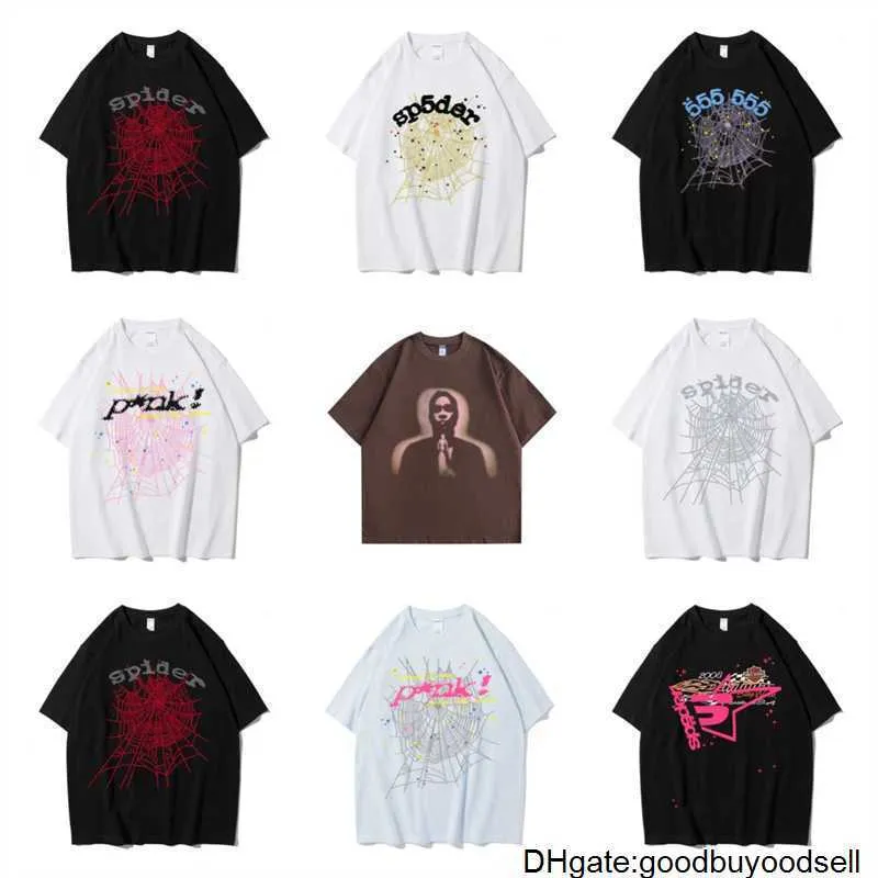 TSHIRTS SP5DER MENS KOMENS Högkvalitativ t-skjortor Fashion Letter Frame Tryckt Black Pink Men Spider T-shirt Bomull Casual Tees Vnia