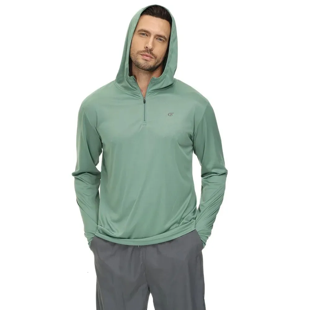 Mannen lange mouw shirt upf 50 rash guard zwem shirt atletische hoodie vissen wandel workout koeling tee snel droge shirts met zip 240111