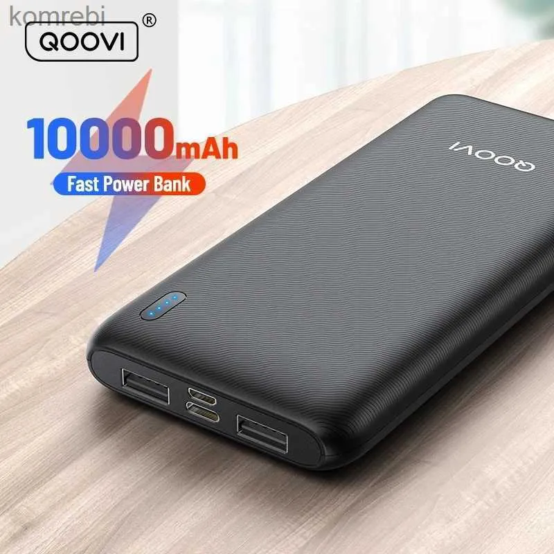 Handy-Powerbanks QOOVI 10000 mAh Power Bank Ultradünnes tragbares Ladegerät für iPhone 13 Samsung Huawei Externer Akku 10000 mAh PowerBankL240111