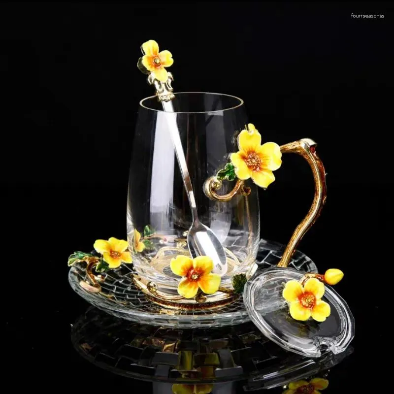 Kubki szkła szklanego kubka na filiżanki herbaty z łyżką z łyżką domowe oprogramowanie idealne prezent ślubny