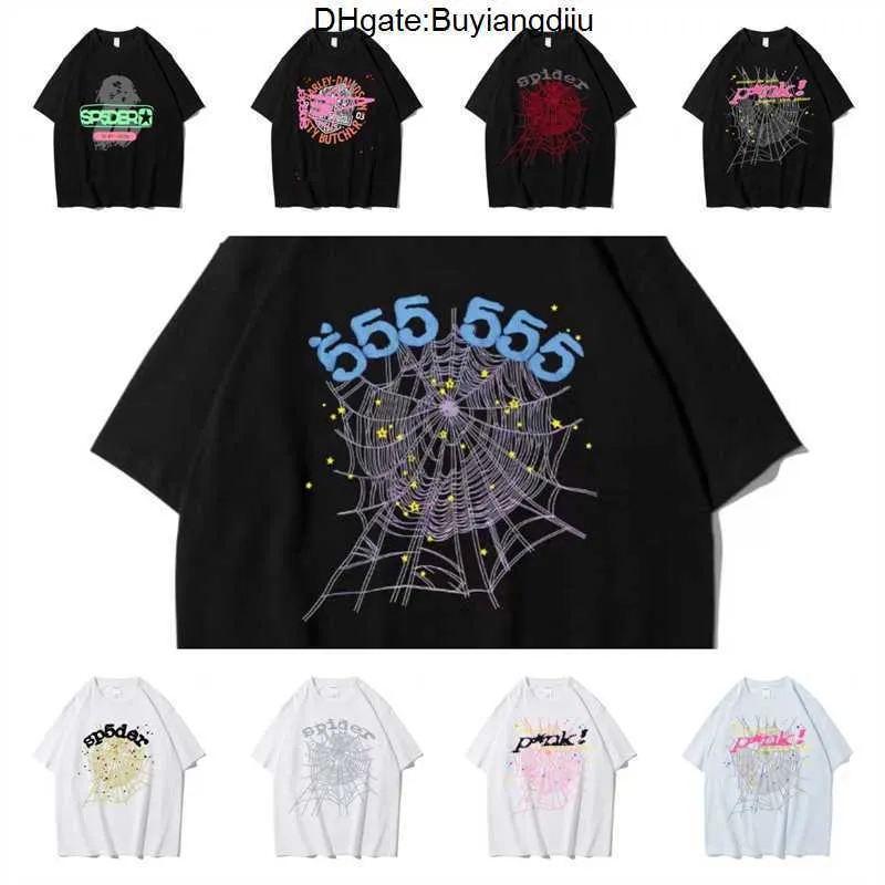 Graphic Tee T-Shirt Pink Young Thug Sp5der 555555 imprimé Spider Web Pattern coton style H2Y manches courtes Top Tees hip hop taille XS-XXL QB5L
