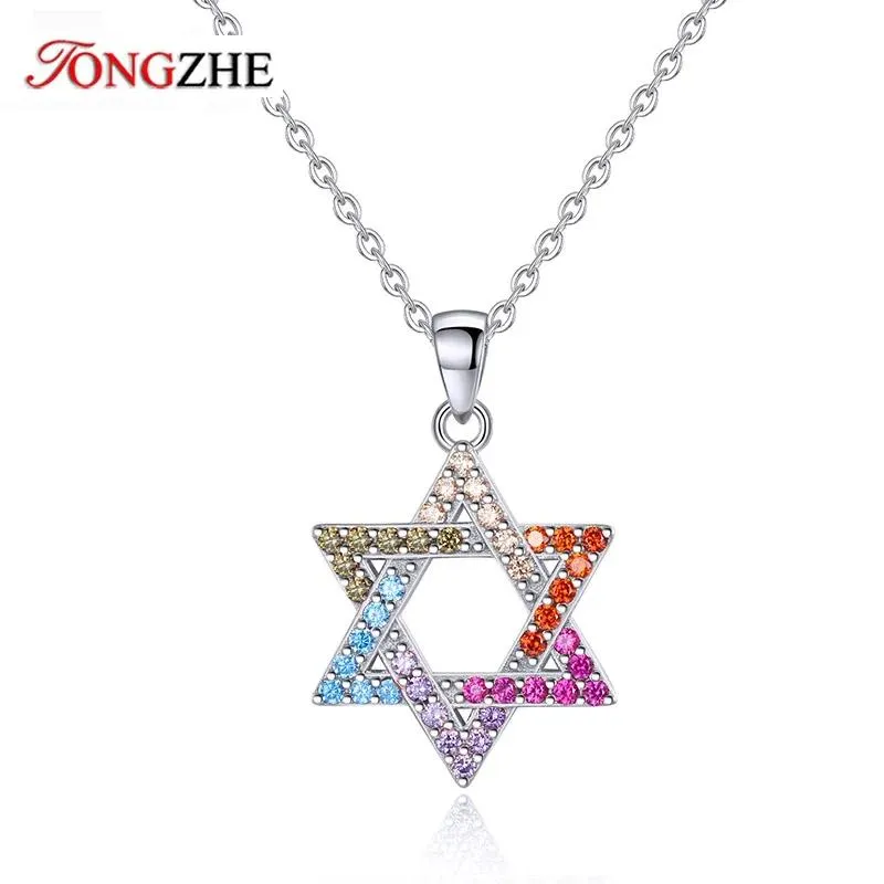 Pendants TONGZHE Israel Judaica Hebrew Necklace Hanukkah Pendant 925 Sterling Silver Jewish Magen Star of David Women Men Jewelry