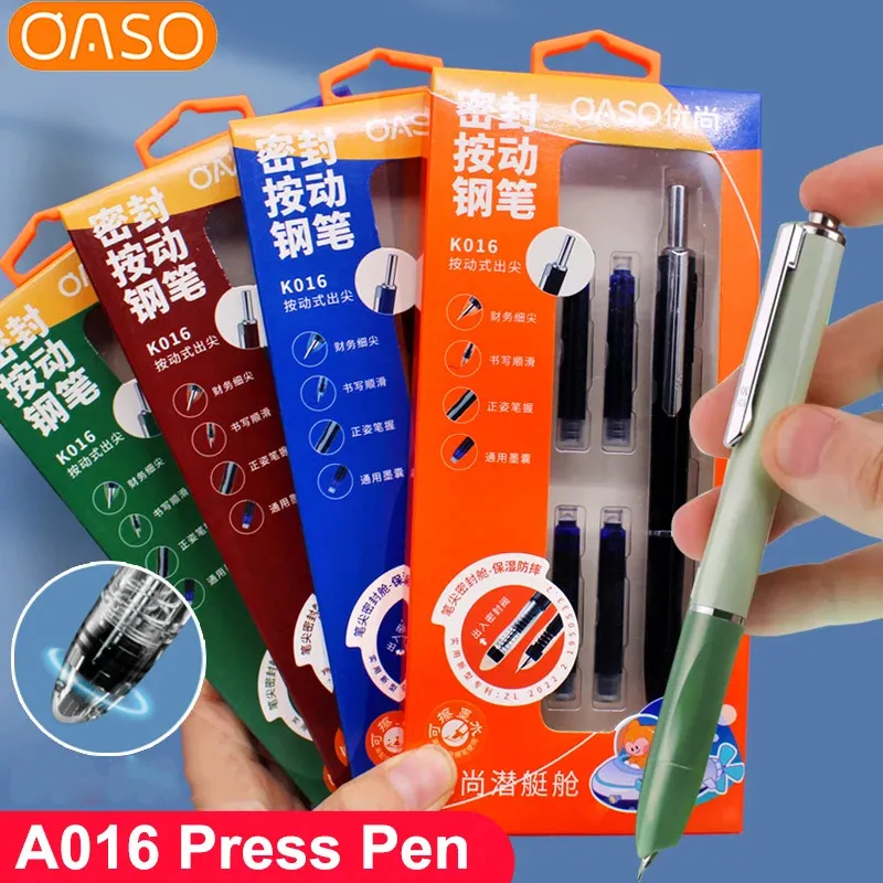 OASO A016 Penna stilografica sigillata Pressa automatica Studente Penna per scrittura Calligrafia 0.5mm Cartuccia d'inchiostro sostituibile per ufficio Regalo 240110