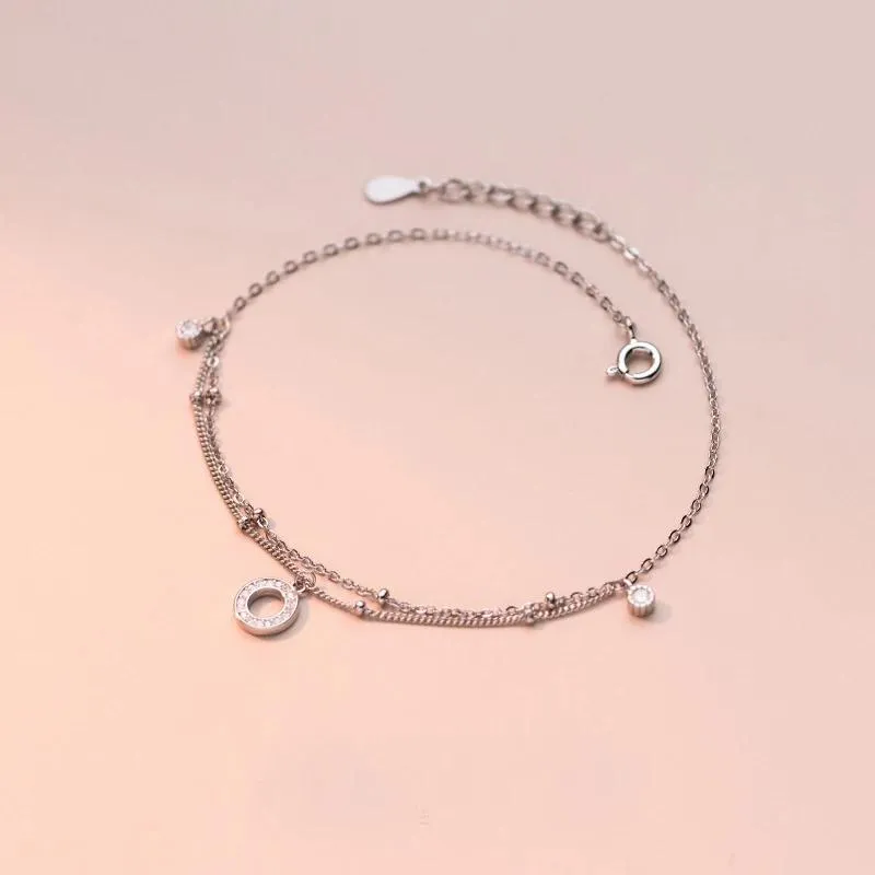 Anklets MloveAcc 925 Sterling Silver Rose Gold Circle Circle Women Jewelry Leg legelet anclet foot chain female giftal