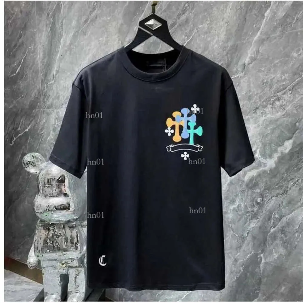 T-shirts clássico masculino coração luxo camiseta ch marca tops tees homens mulheres sânscrito carta cromos moletom manga curta ferradura designer casal cruz 811