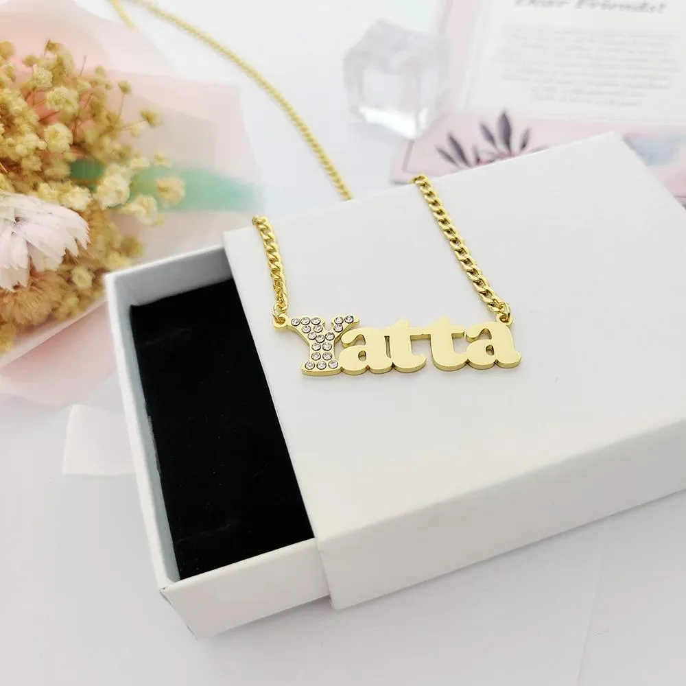 Necklaces DODOAI Name Necklace Initial Letter with Stone ,Diamond Letter Necklace Jewelry,Gold Cuban Chain Necklace With Gift Box For her