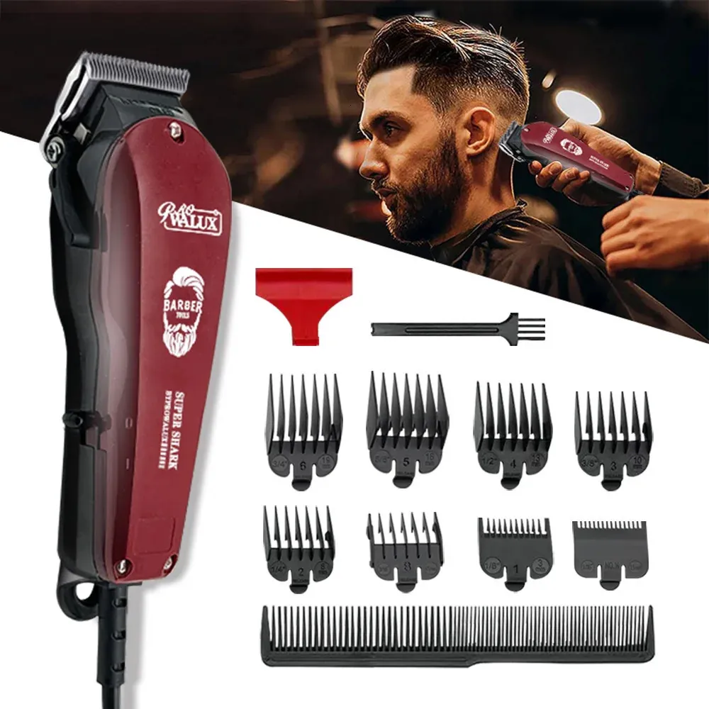 Walux Professional Barber AC Hair Clipper 10W Strongmer Trimmer Home Man Man Health 2M Cable Cutting Machine 8 Guard Combs 240110