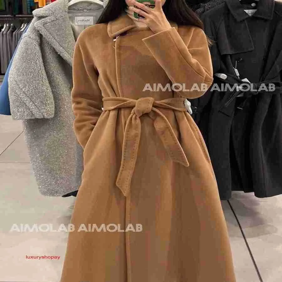 Maxmaras Womens Cashmere Coat Aimo Satın Alma Stüdyosu Klasik Cielo El Yapımı% 100 Koyun Yün Sıcak Uzun RJG6