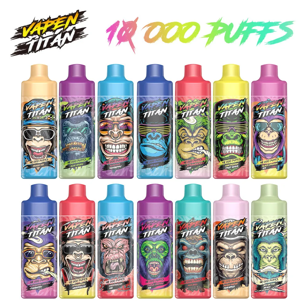 EU Warehouse Original 10000 Puffs Disponible Vape Vapen Titan 10K 12K PULD Fyll på luftflödet Justerbar elektronisk cigarettvape penna laddningsbar 18 ml POD -enhet