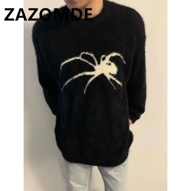 ZAZOMDE hiver pull en cachemire hommes motif araignée tricoté pull Hip Hop pull Harajuku gothique Streetwear chaud 240111