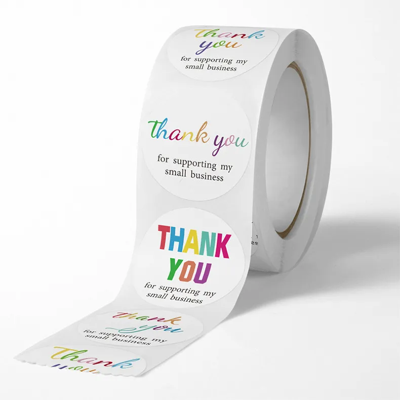 Roll Colorful Thank You Business Label Adhesive Stickers Store Box Bag Baking Shop Package Envelope Office Decoration