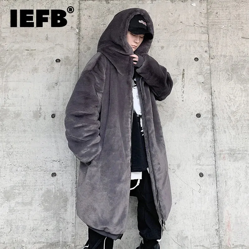 IEFB Cappotto lungo in lana da uomo invernale Fahion in cotone con cappuccio in lana Abbigliamento caldo d Colore Personalità Cappotto Uomo 9C2338 240110
