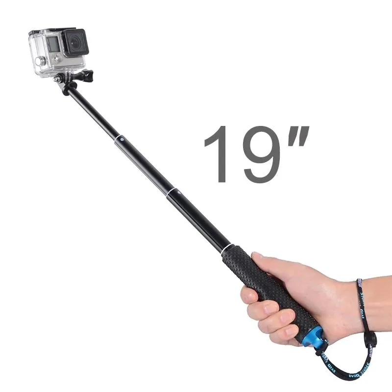 Monopés 19 polegadas Monopé Portátil Estender Pólo Selfie Stick para GoPro Hero 10 9 8 7 6 5 Sjcam Xiaomi Eken DJI Go Pro Action Cam Acessório