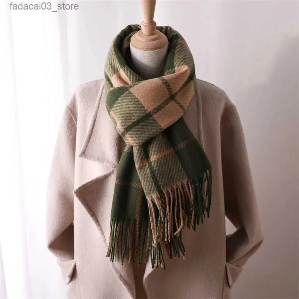 Scarves 2023 Autumn Winter Men Women Grid Warm Windproof Scarf Shawl Neckerchief Long Wraps Fashion Tassel Head Scarves Thickness Korean Q240111