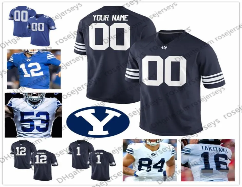 BYU Cougars Football 5 Dayan Ghanwoloku 33 Emmanuel Esukpa 82 Dax Milne 16 Baylor Romney 13 Micah Simon Blu navy Royal Bianco Jer6386515