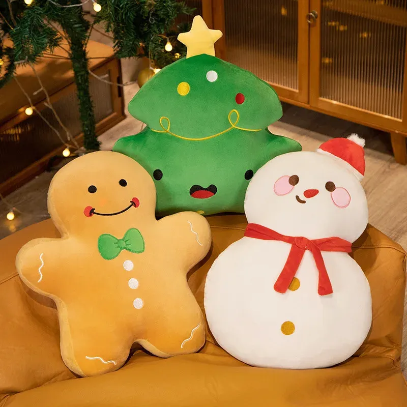 Kerst Decor Cartoon Pluche Kerstboom Gingerbread Man Sneeuwpop Zacht Gevuld Sierkussen Kussen voor Kinderen Kerstcadeaus 240111