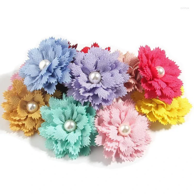 Accessoires pour cheveux 200 pièces 7,5 cm 3 "Couvre-chef en tissu satiné Boutique de fleurs pour bébés filles avec centre de perles