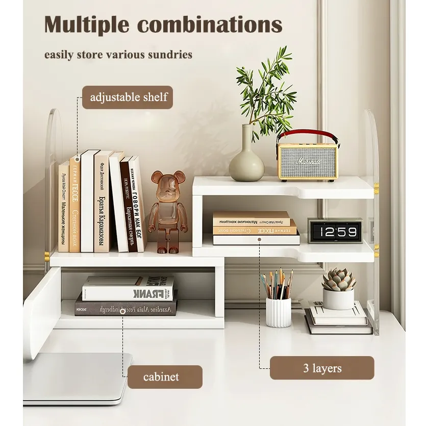 JKGHK Wood Desktop Bookshelf, Adjustable Expandable Tabletop Storage Rack Organizer Shelves For Books/documents/cosmetics/office Supplies, Etc