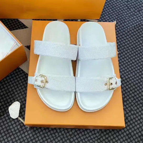 7a sandalo con zeppa color oro di alta qualità famoso designer donna di lusso Scarpa in rilievo Pantofole Bom Dia diapositive con tacco piatto uomo Summer Beach mulo signora taglia grande tardi Slide 35-45