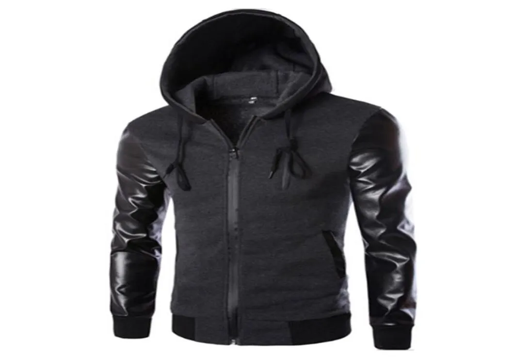 Spring Autumn Sport Men Men Kurtka biegacza z kapturem i płaszcz skórzany rękaw Sym Szczupły płaszcz odzieży wierzchniej Men Zipper Sportswear2981711