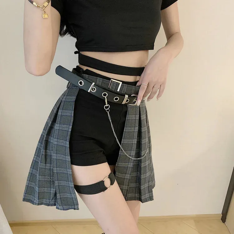 Vrouwelijke Punk Rok Gothic Stijl Plaid Onregelmatige Rokken Vrouwen Asymmetrische Hoge Taille Geplooide Mini sexy rok voor sex 240110