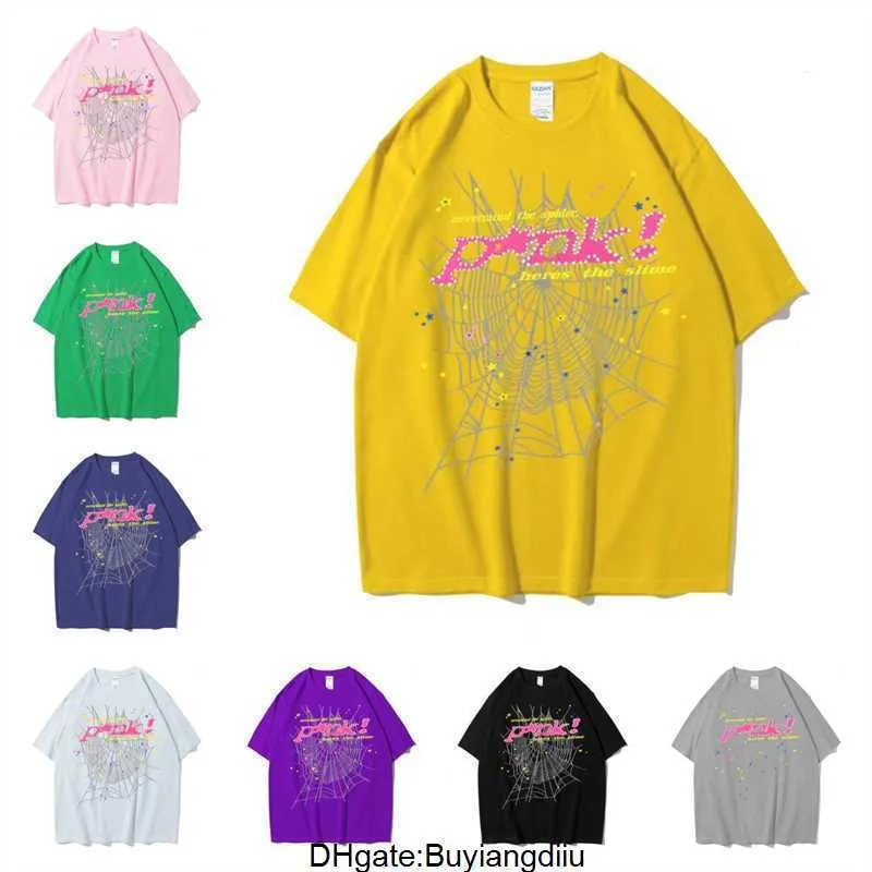 Spider T-shirt Sp5der Young Thug 555555 T-shirts zomer Mannen Dames mode zwart Roze Hip Hop Korte mouwen Kleding RQ44