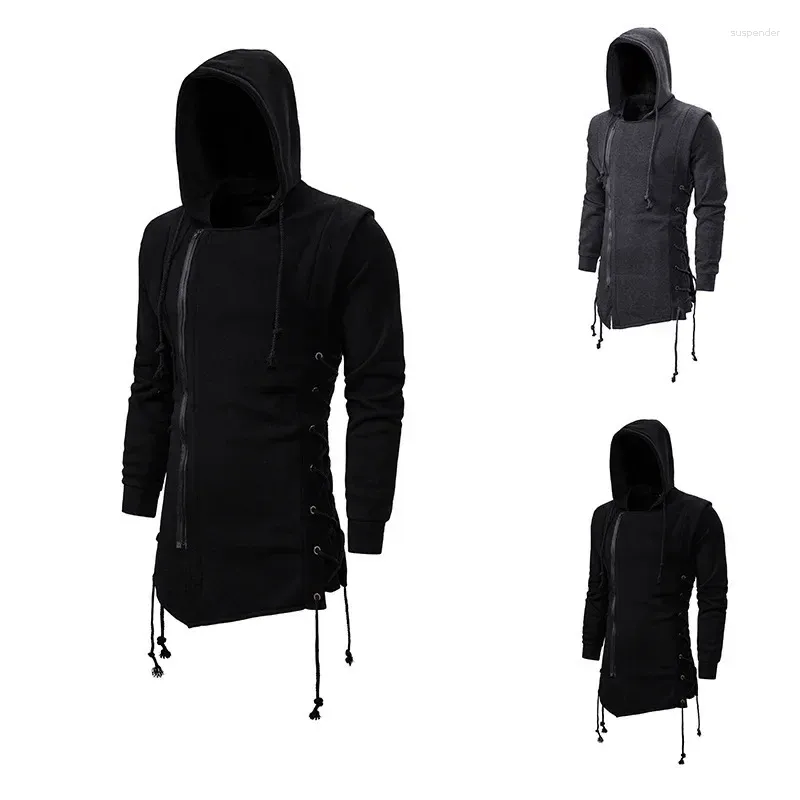 Men's Hoodies 2024 Spring And Autumn Hooded Loose Sweater Oblique Zipper Solid Color Fashion Coat
