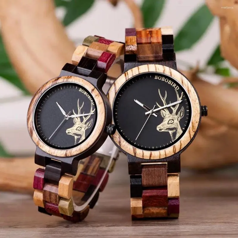 Horloges BOBO BIRD Houten koppelhorloge Relogio Masculino Quartz horloges voor heren Dames Houten klok Uurwerken Ideale geschenken Erkek Kol Saati