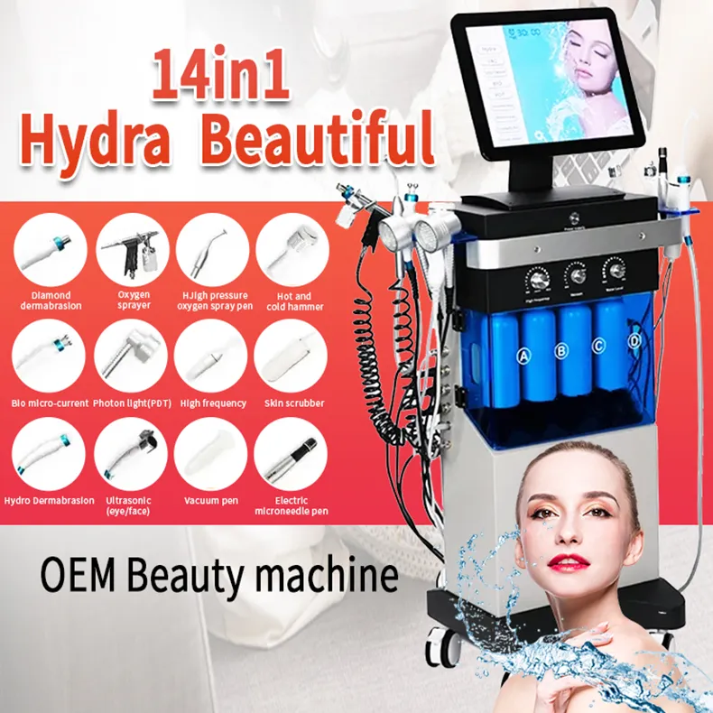 Machine faciale d'hydrodermabrasion 14 en 1 pour rajeunissement de la peau, appareil de pelage à l'eau, système de beauté Hydra pour la peau, nouveauté 2024