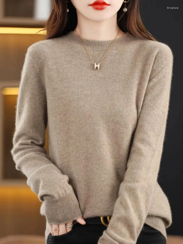 Women's Knits Fashion Merino Wool Women Knitted Cashmere Sweater O-Neck Long Sleeve Pullover Spring Autumn Clothing Knitwear Top